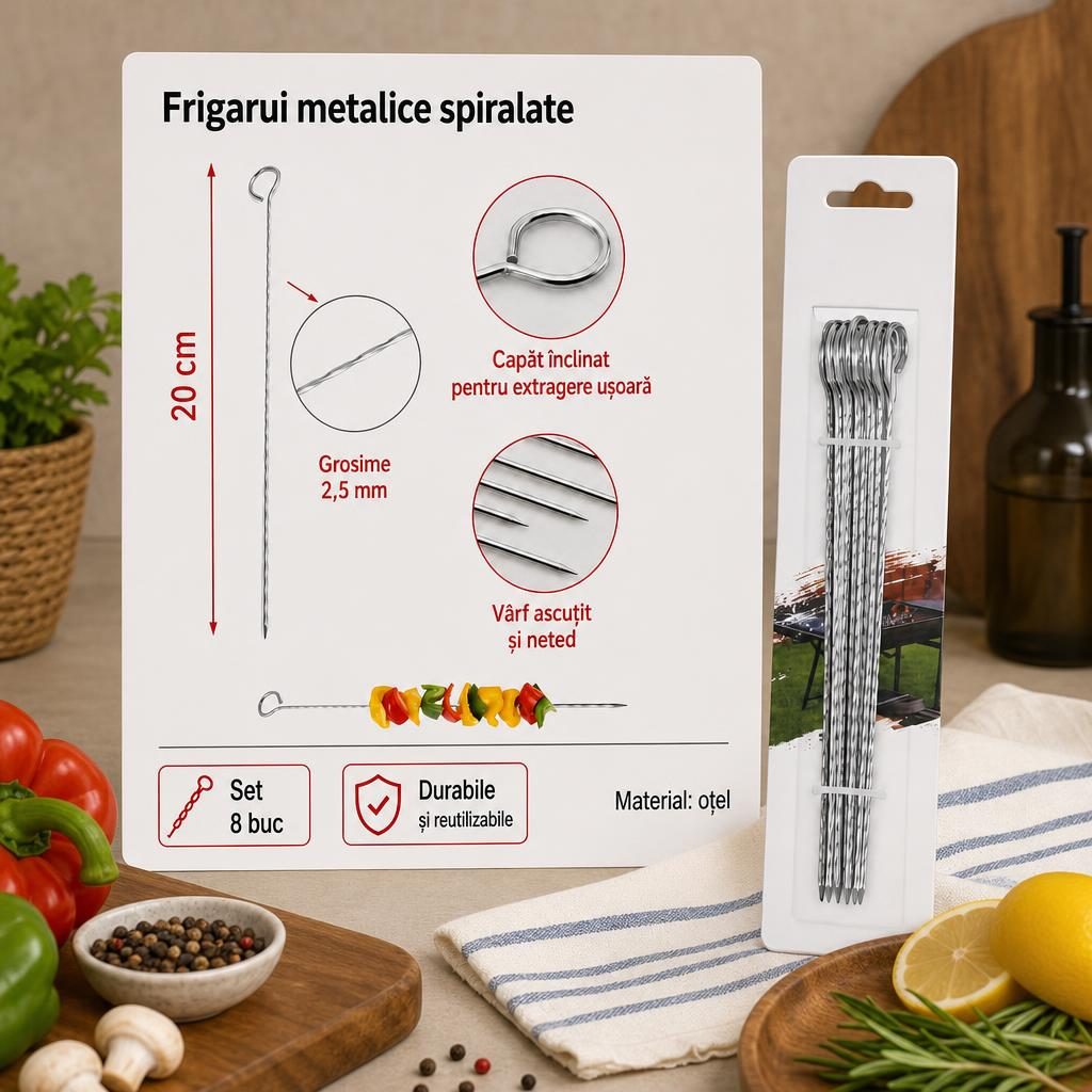 Set 8 Tepuse Pentru Frigarui, , Rasucite, Din Metal, Pentru Gratar si BBQ, 20 cm 5