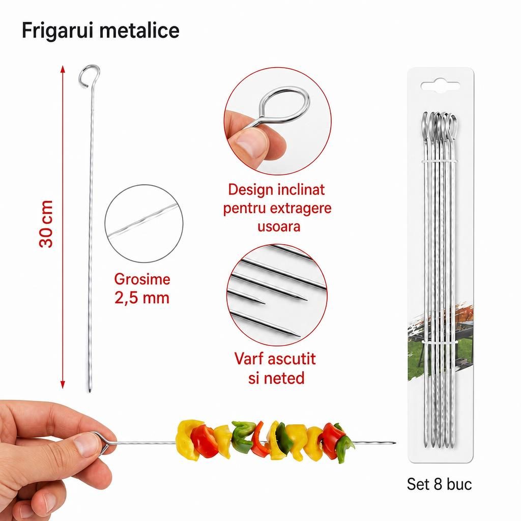 Set 6 Tepuse Pentru Frigarui, , Rasucite, Din Metal, Pentru Gratar si BBQ, 30 cm 5