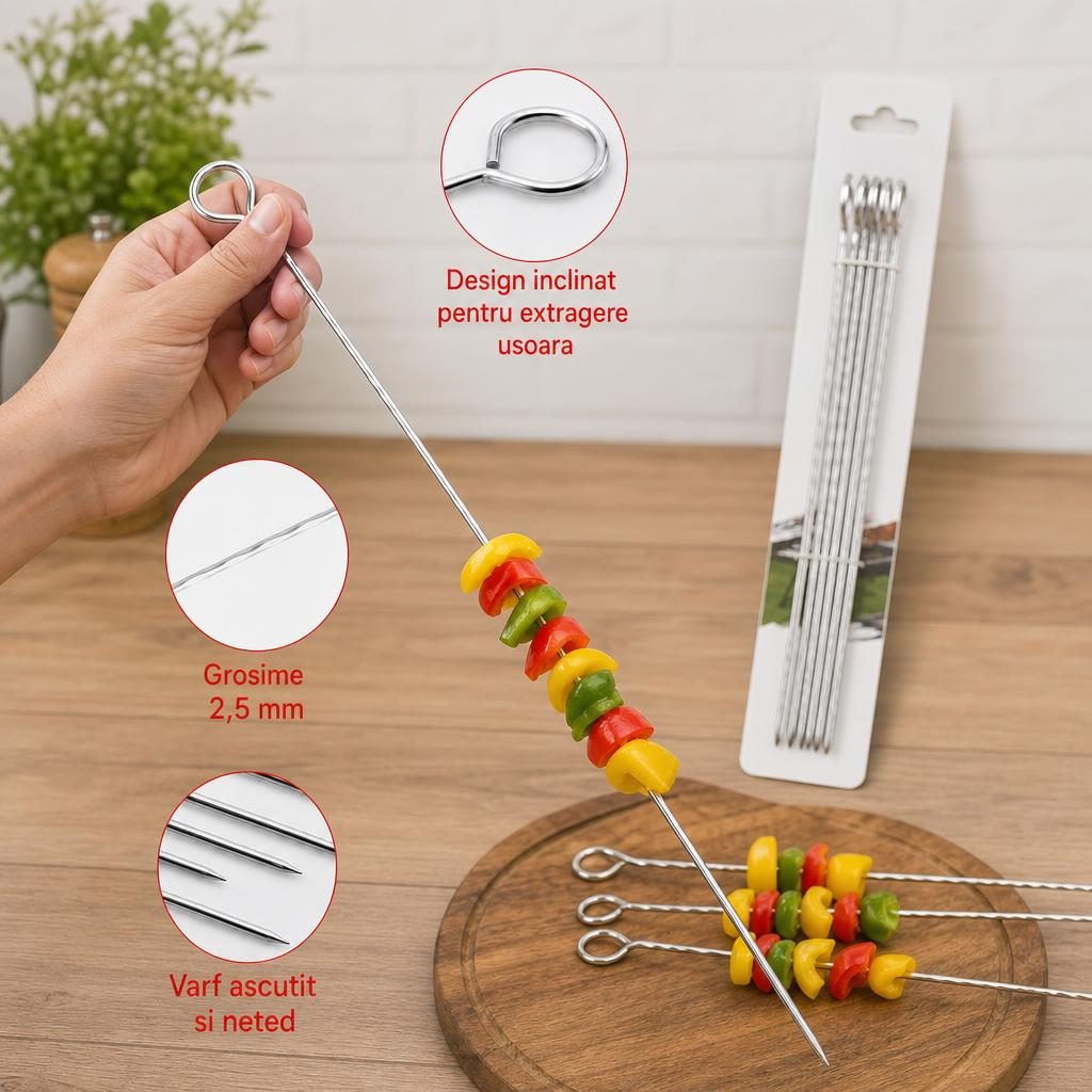 Set 6 Tepuse Pentru Frigarui, , Rasucite, Din Metal, Pentru Gratar si BBQ, 30 cm 3