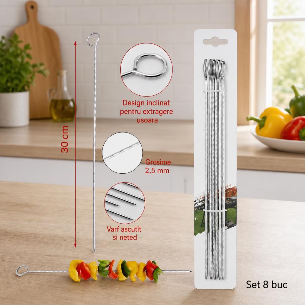 Set 6 Tepuse Pentru Frigarui, , Rasucite, Din Metal, Pentru Gratar si BBQ, 30 cm 4