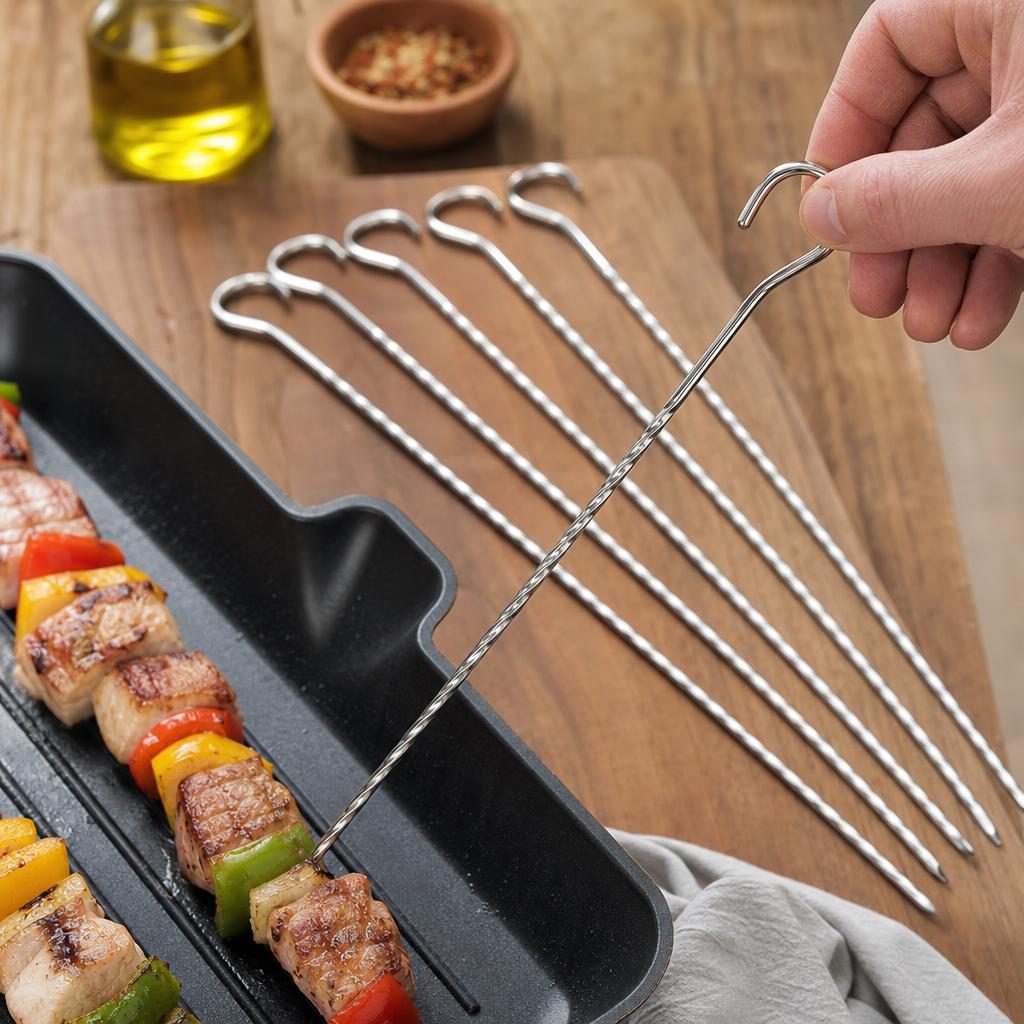 Set 6 Tepuse Pentru Frigarui, , Rasucite, Din Metal, Pentru Gratar si BBQ, 35 cm 4