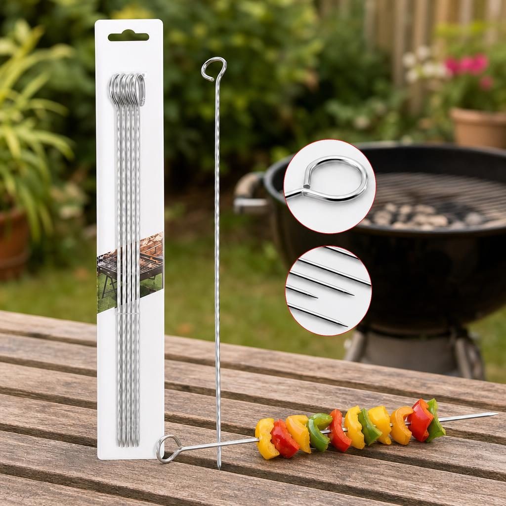 Set 6 Tepuse Pentru Frigarui, , Rasucite, Din Metal, Pentru Gratar si BBQ, 35 cm 5