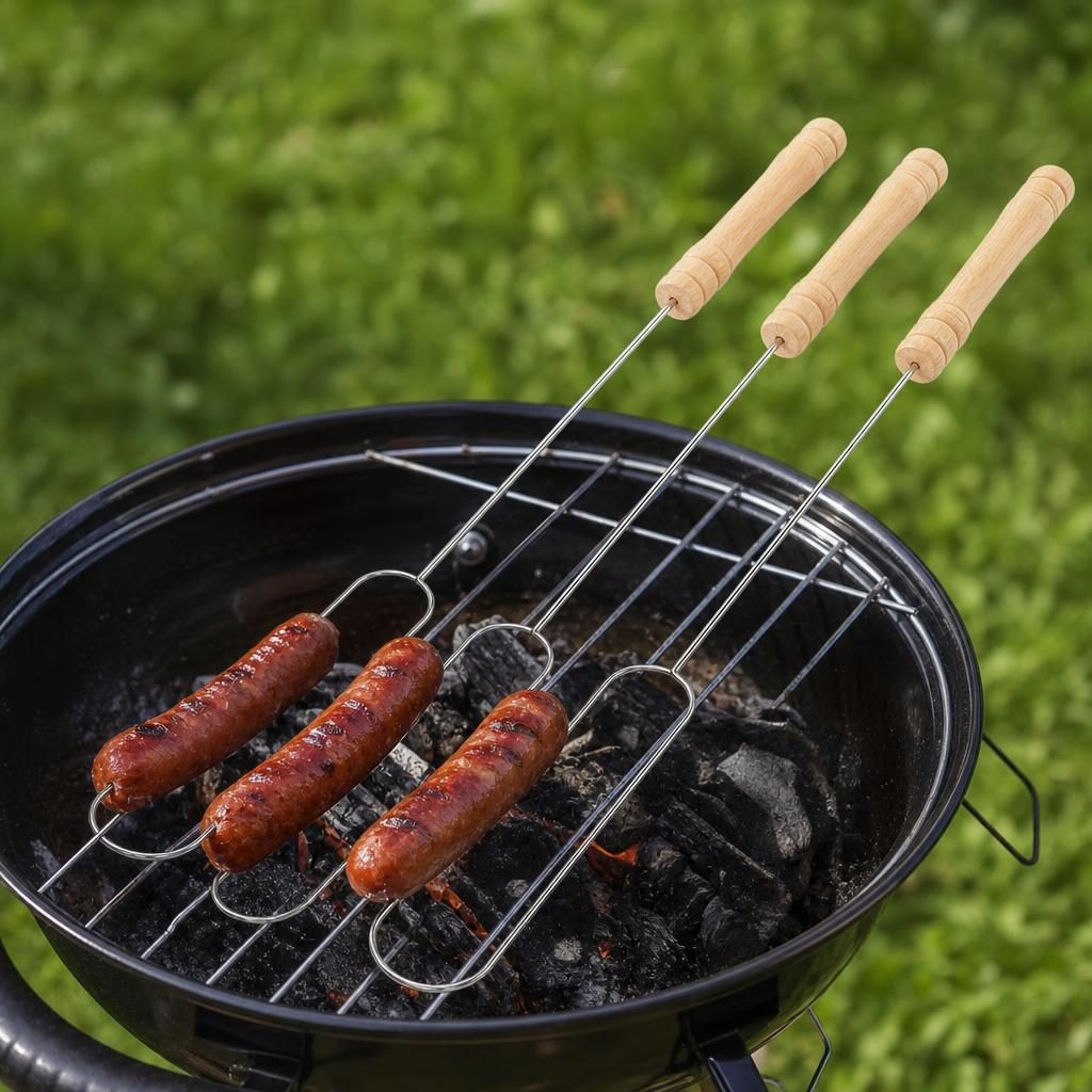 Tepuse pentru frigarui, Flippy, pentru hot dog, cu maner din lemn, pentru gratar si BBQ
