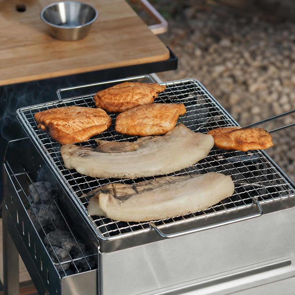 Gratar metalic BBQ, , din metal, pentru gatit in aer liber, 26x38.5 cm, Argintiu 3