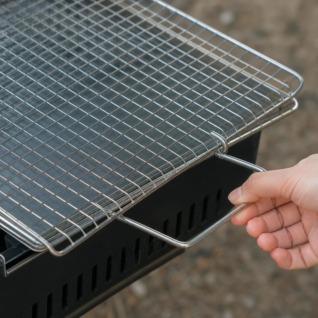 Gratar metalic BBQ, , din metal, pentru gatit in aer liber, 26x38.5 cm, Argintiu 4