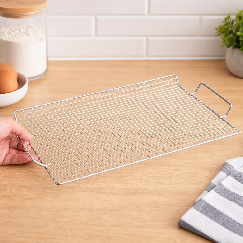 Gratar metalic BBQ, Flippy, din metal, pentru gatit in aer liber, 26x38.5 cm, Argintiu