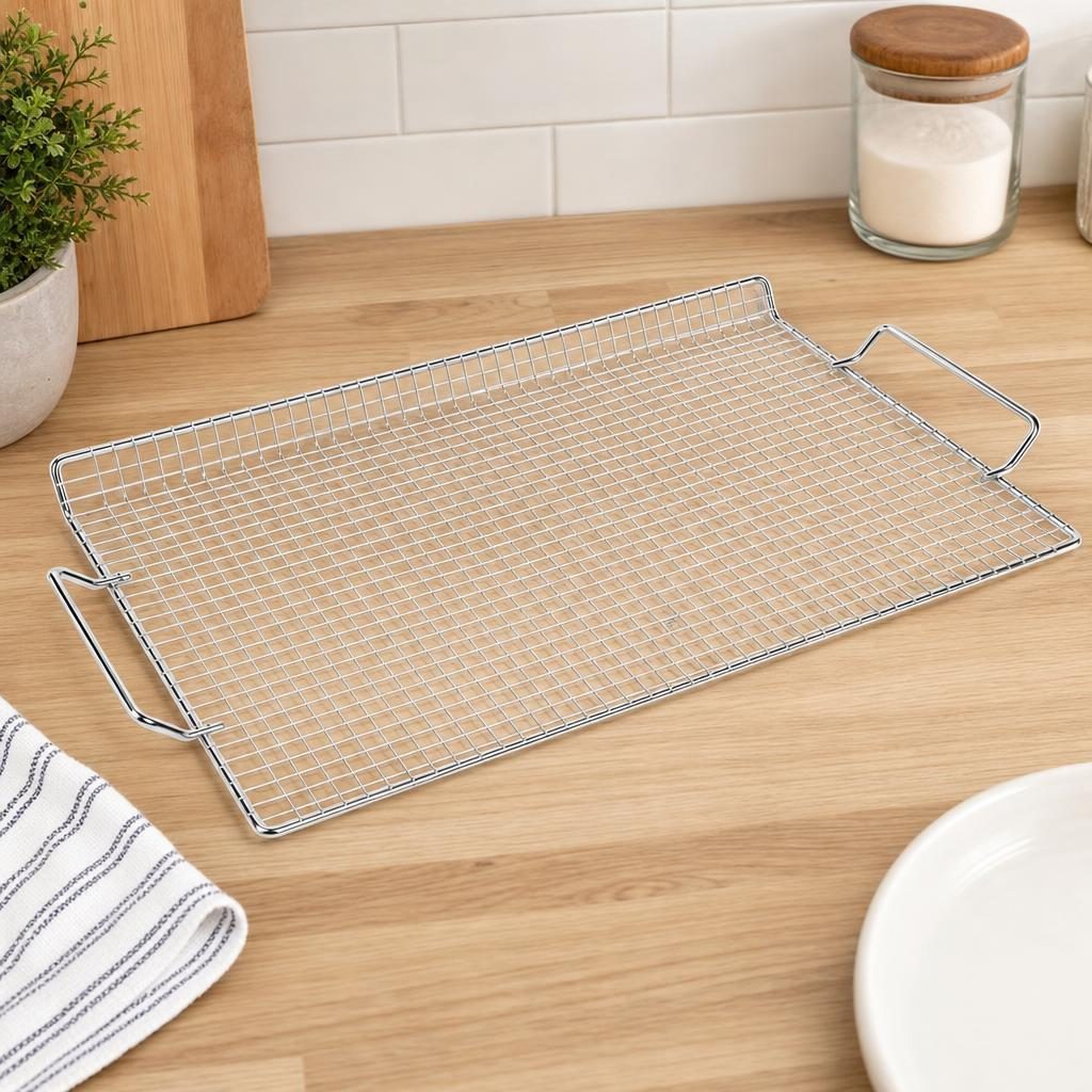 Gratar metalic BBQ, Flippy, din metal, pentru gatit in aer liber, 26x38.5 cm, Argintiu