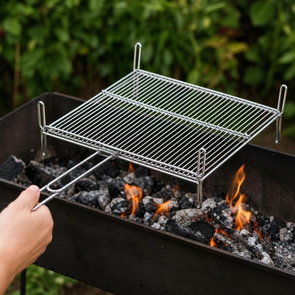 Gratar metalic BBQ, Flippy, din metal, pentru gatit in aer liber, Argintiu