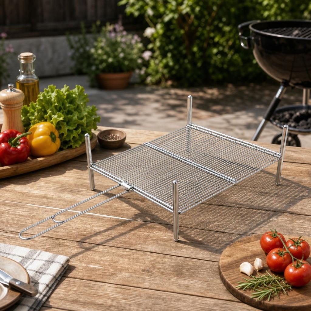 Gratar metalic BBQ, Flippy, din metal, pentru gatit in aer liber, Argintiu
