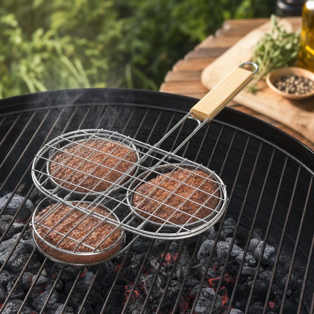 Suport pentru hamburgeri la gratar, Flippy, din metal, pentru BBQ, 41x22.5 cm