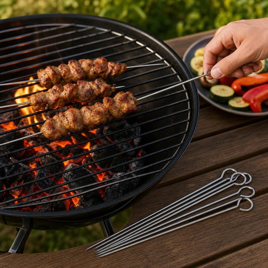 Set 6 Tepuse pentru Frigarui, , Rotunde, din Metal, pentru Gratar si BBQ, 30 cm, Argintiu 3