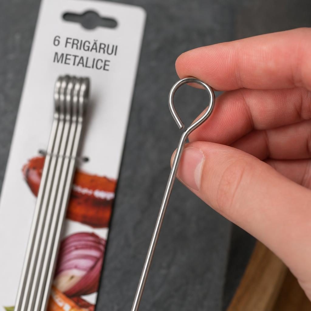 Set 6 Tepuse pentru Frigarui, , Rotunde, din Metal, pentru Gratar si BBQ, 30 cm, Argintiu 4