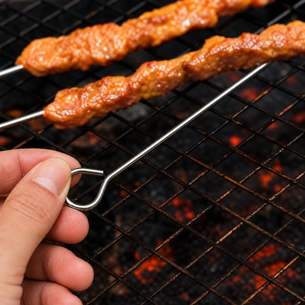 Set 6 Tepuse pentru Frigarui, , Rotunde, din Metal, pentru Gratar si BBQ, 35 cm, Argintiu 4