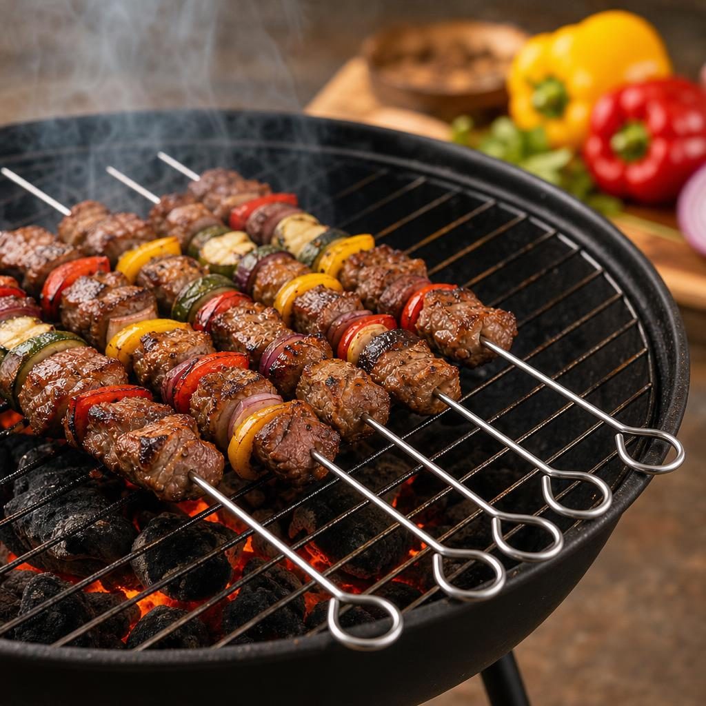 Set 6 Tepuse pentru Frigarui, , Rotunde, din Metal, pentru Gratar si BBQ, 40 cm, Argintiu 2