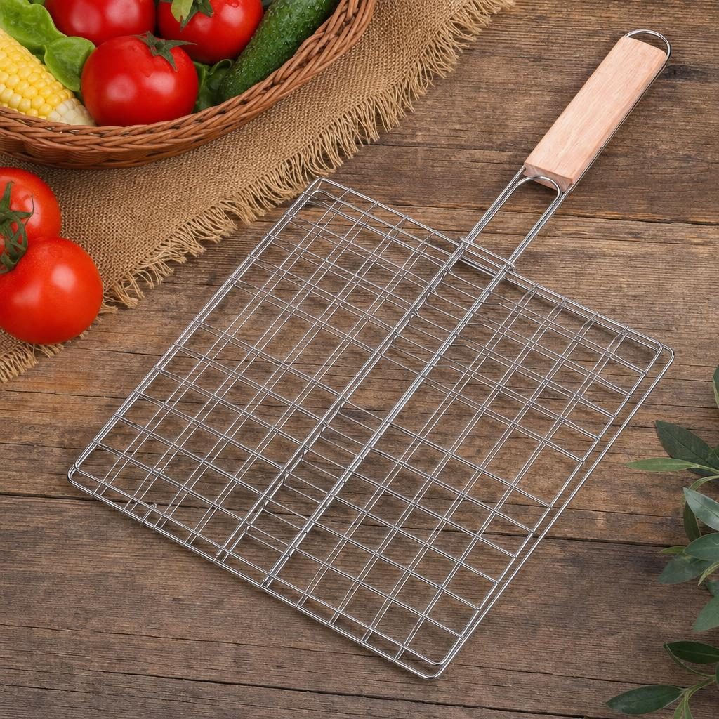 Suport pentru hamburgeri la gratar, Flippy, pentru 4 burgeri, din metal, pentru BBQ, 21.5x19 cm