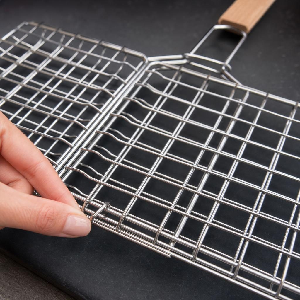 Suport pentru hamburgeri la gratar, , pentru 6 burgeri, cu maner plat, din metal, pentru BBQ, 32x19 cm 3