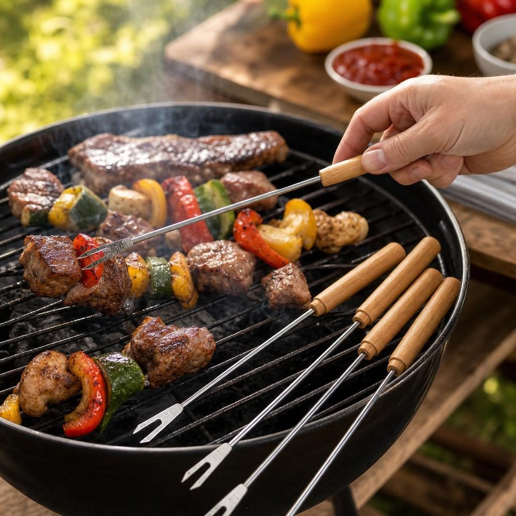 Tepuse pentru frigarui, Flippy, mici, din metal, pentru gratar si BBQ