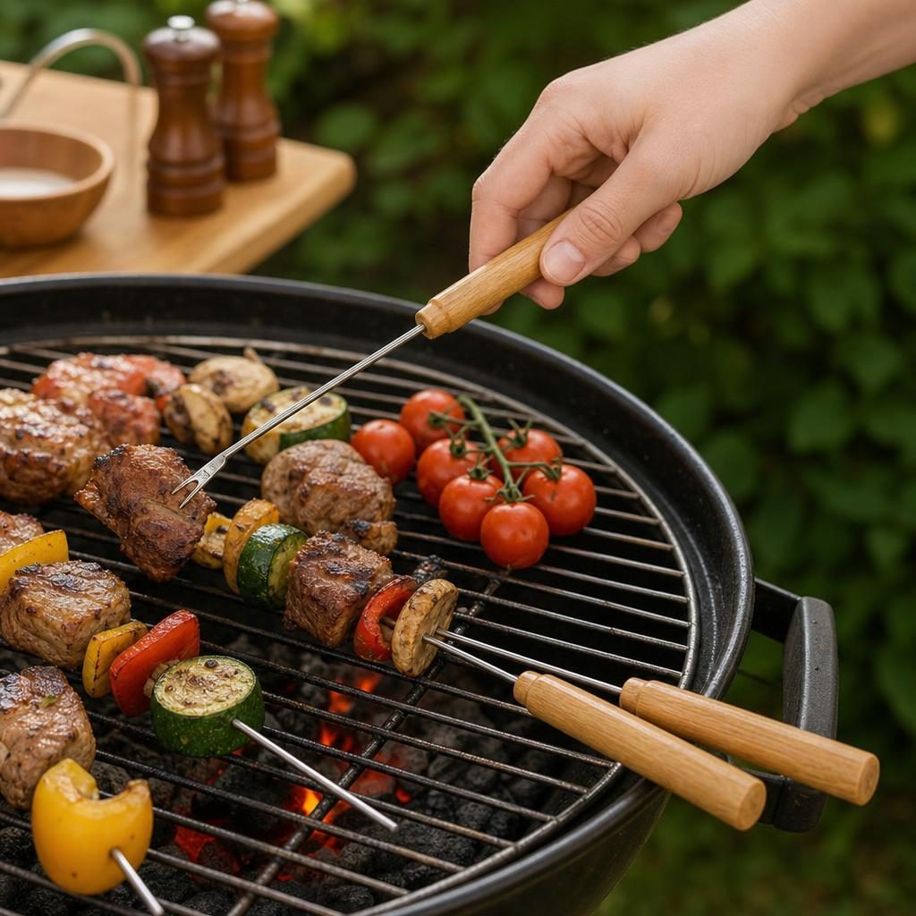 Set 6 Tepuse pentru Frigarui, , Mici, din Metal, pentru Gratar si BBQ, 21.5 cm, Argintiu 2