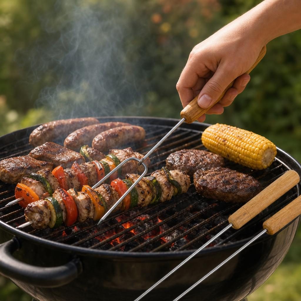 Set 3 Tepuse pentru Frigarui, , Mari, din Metal, pentru Gratar si BBQ, 22.5 cm, Argintiu 3