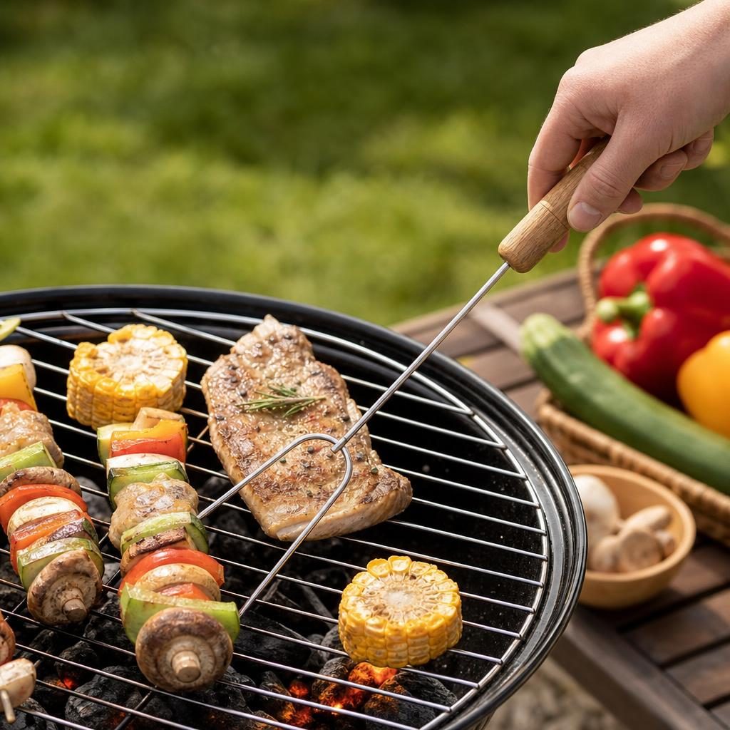 Set 3 Tepuse pentru Frigarui, , Mari, din Metal, pentru Gratar si BBQ, 22.5 cm, Argintiu 4