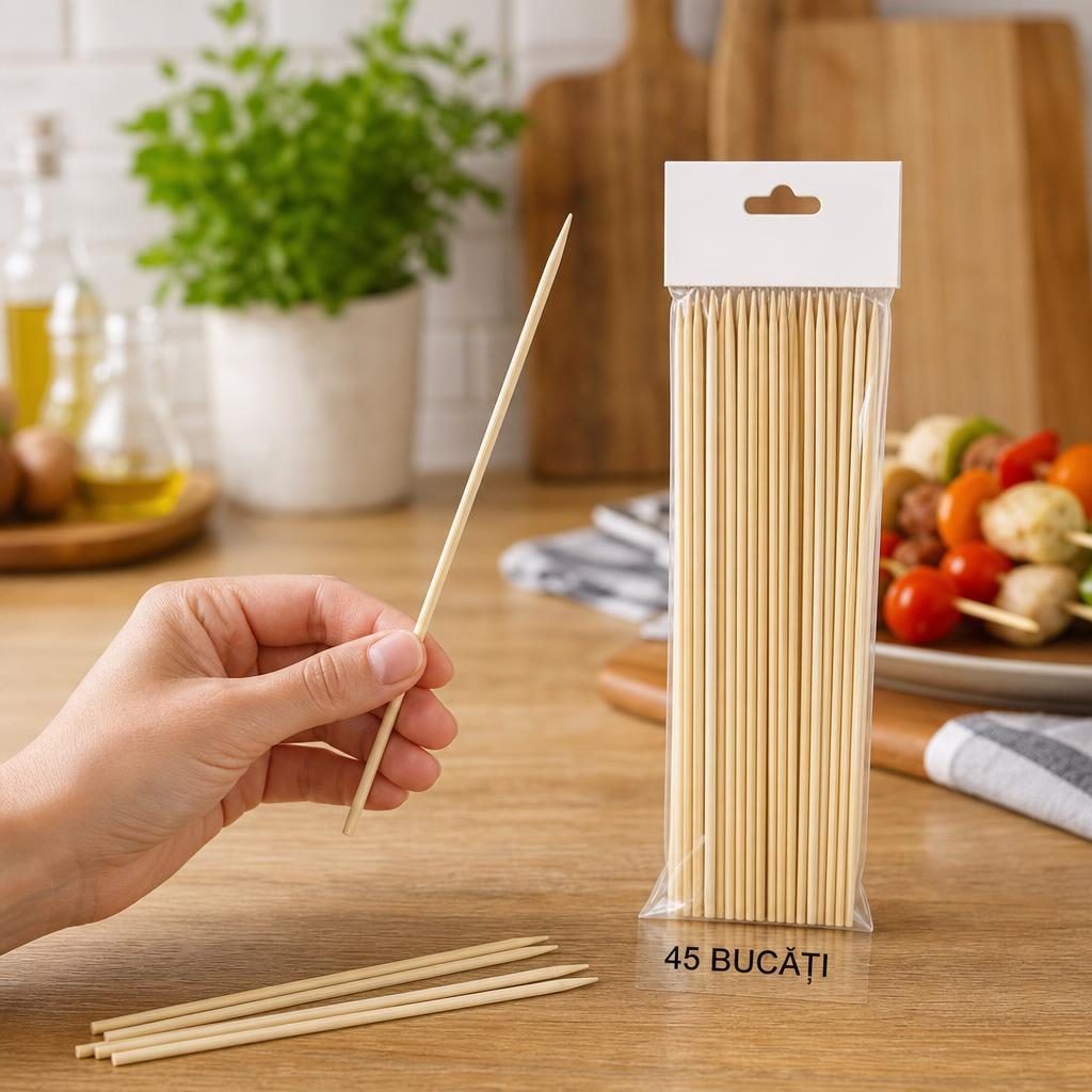 Set 45 Bete pentru frigarui, , din bambus, Pentru Gratar si BBQ 5
