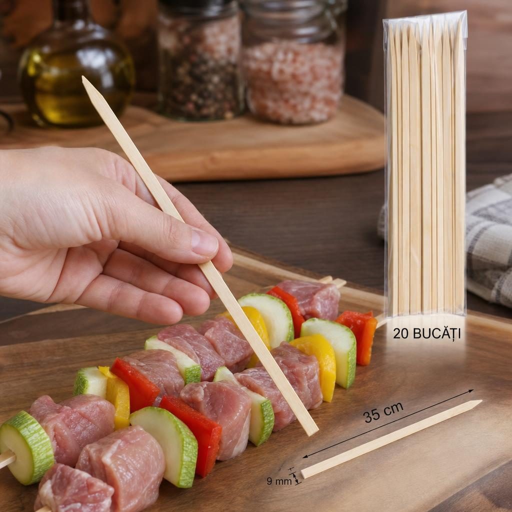 Set 20 Bete Pentru Frigarui, , Plate, Din Bambus, Pentru Gratar si BBQ 4