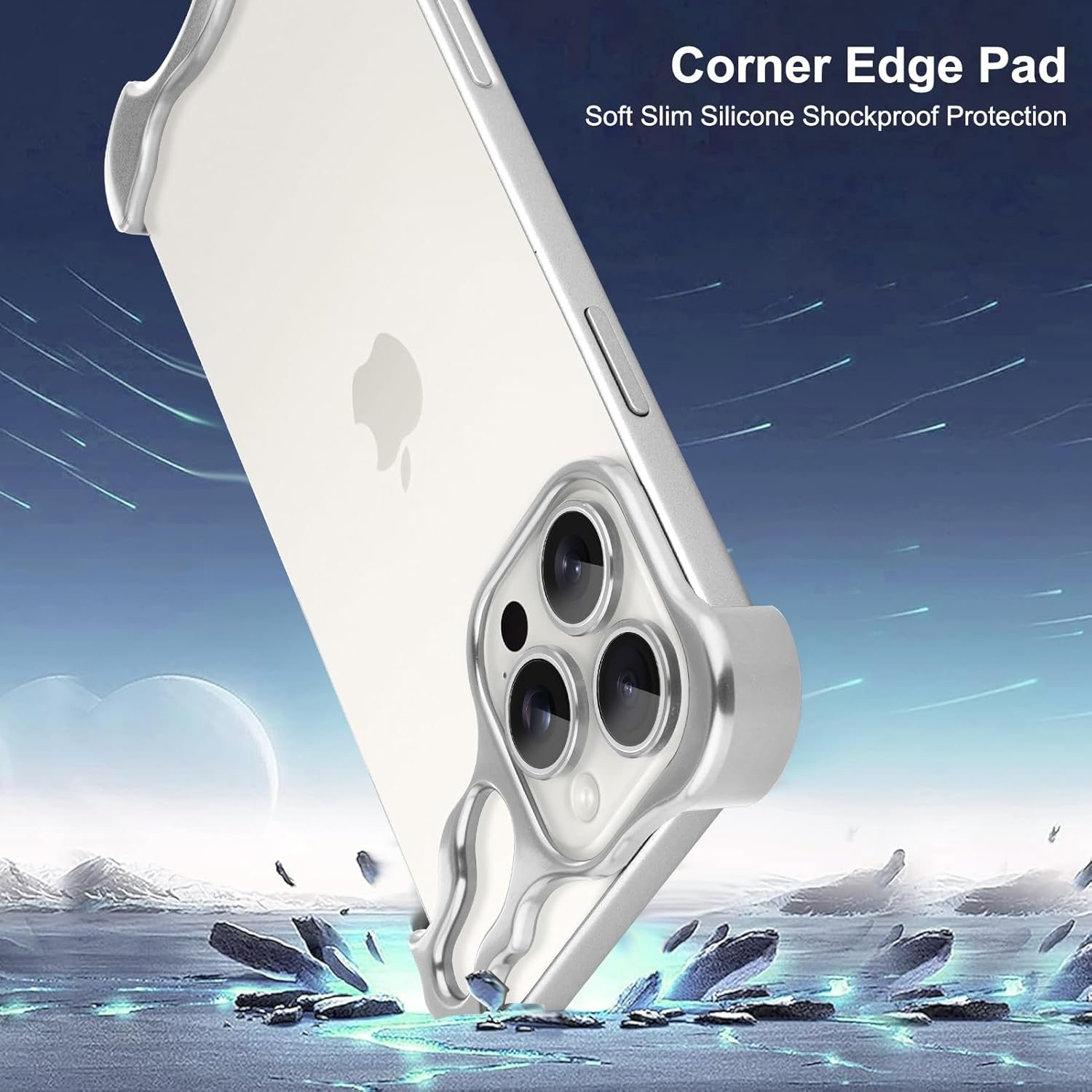 Husa Metalica Compatibila cu iPhone 16 Pro, , Protectie pentru Colturile Telefonului si Camera, Aliaj, Antisoc, Antizgariere, Argintiu 4