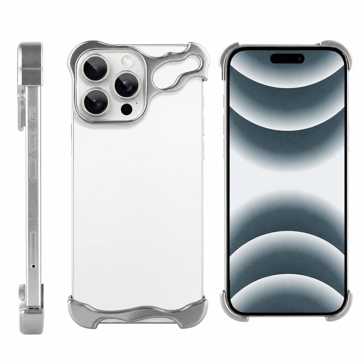 Husa Metalica Compatibila cu iPhone 16 Pro, , Protectie pentru Colturile Telefonului si Camera, Aliaj, Antisoc, Antizgariere, Argintiu