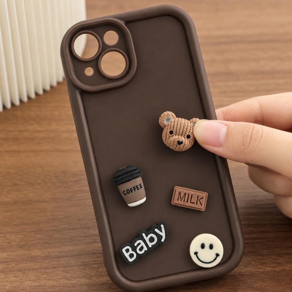 Husa de Protectie, Flippy, pentru Apple iPhone 14, Model Ursuleti 3D, Antisoc, Rezistenta la Impact, Protectie Camera, Maro