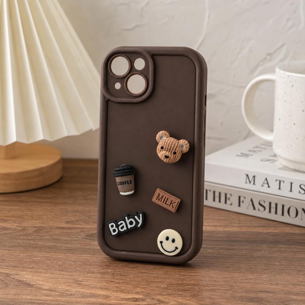 Husa de Protectie, Flippy, pentru Apple iPhone 14, Model Ursuleti 3D, Antisoc, Rezistenta la Impact, Protectie Camera, Maro
