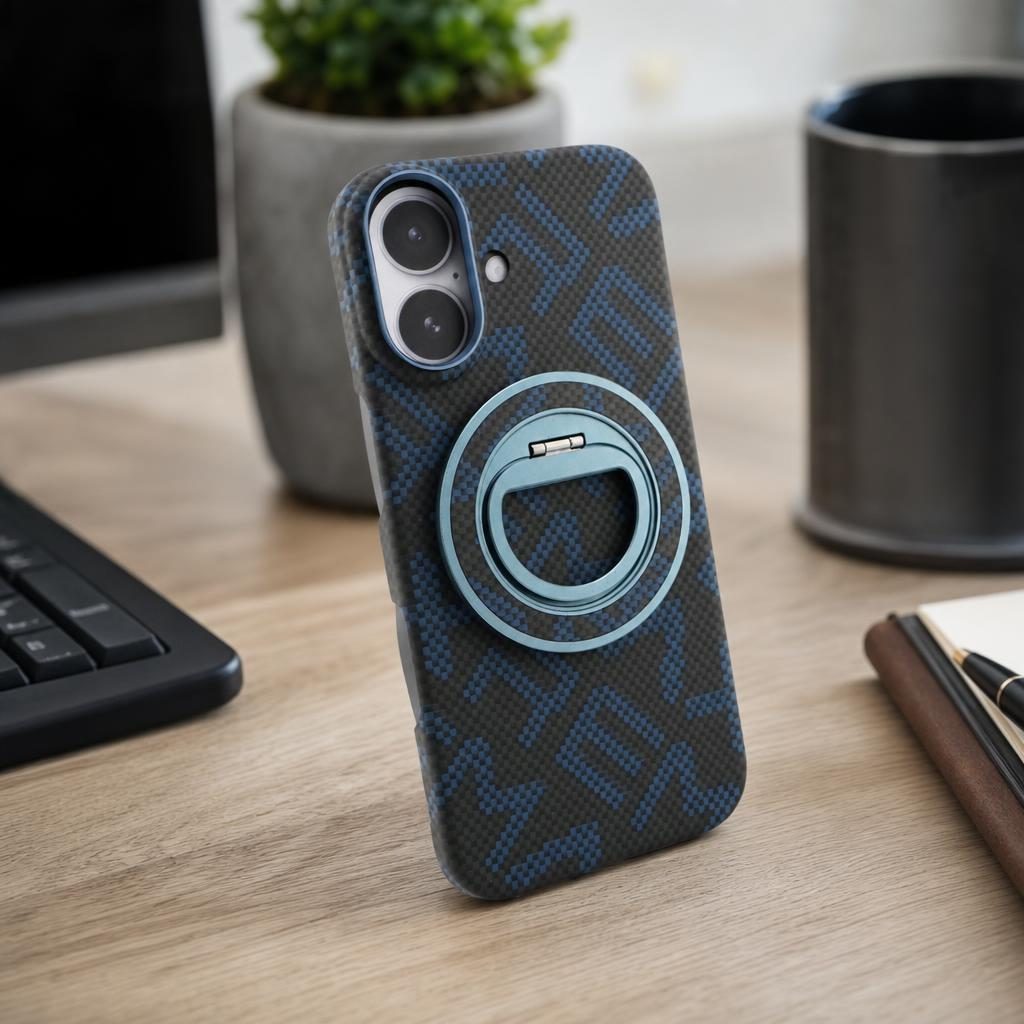 Husa pentru iPhone 17, Flippy, Carcasa de Protectie Rezistenta Ultra-subtire, Suport Magnetic, Aspect Texturat, Albastru