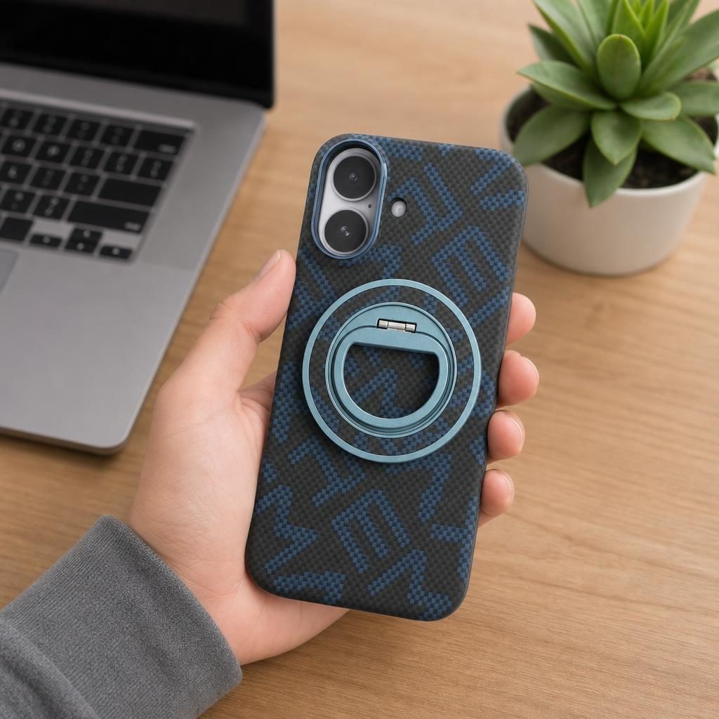 Husa pentru iPhone 17, Flippy, Carcasa de Protectie Rezistenta Ultra-subtire, Suport Magnetic, Aspect Texturat, Albastru