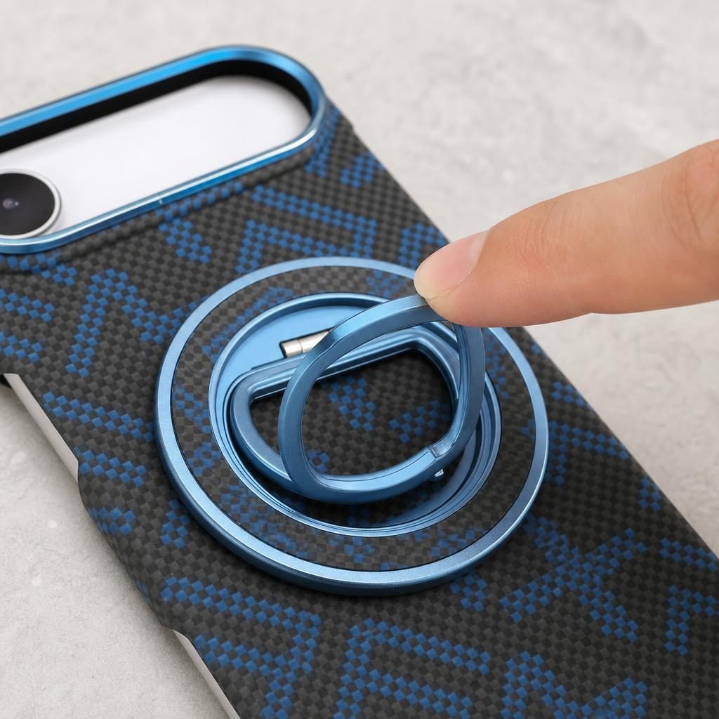 Husa pentru iPhone 17 Air, Flippy, Carcasa de Protectie Rezistenta Ultra-subtire, Suport Magnetic, Aspect Texturat, Albastru