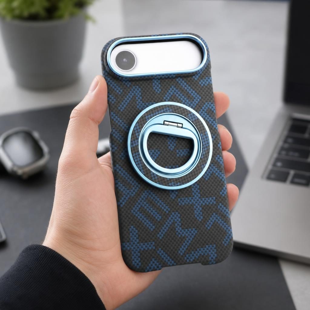 Husa pentru iPhone 17 Air, Flippy, Carcasa de Protectie Rezistenta Ultra-subtire, Suport Magnetic, Aspect Texturat, Albastru