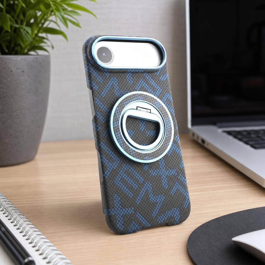 Husa pentru iPhone 17 Air, Flippy, Carcasa de Protectie Rezistenta Ultra-subtire, Suport Magnetic, Aspect Texturat, Albastru