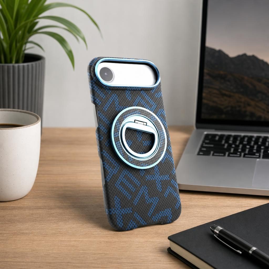 Husa pentru iPhone 17 Air, Flippy, Carcasa de Protectie Rezistenta Ultra-subtire, Suport Magnetic, Aspect Texturat, Albastru