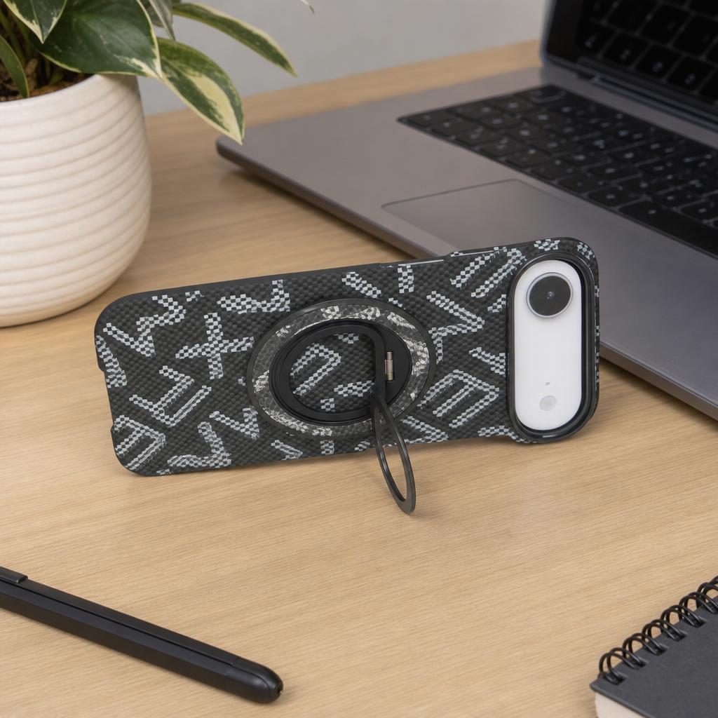 Husa pentru iPhone 17 Air, Flippy, Carcasa de Protectie Rezistenta Ultra-subtire, Suport Magnetic, Aspect Texturat, Negru