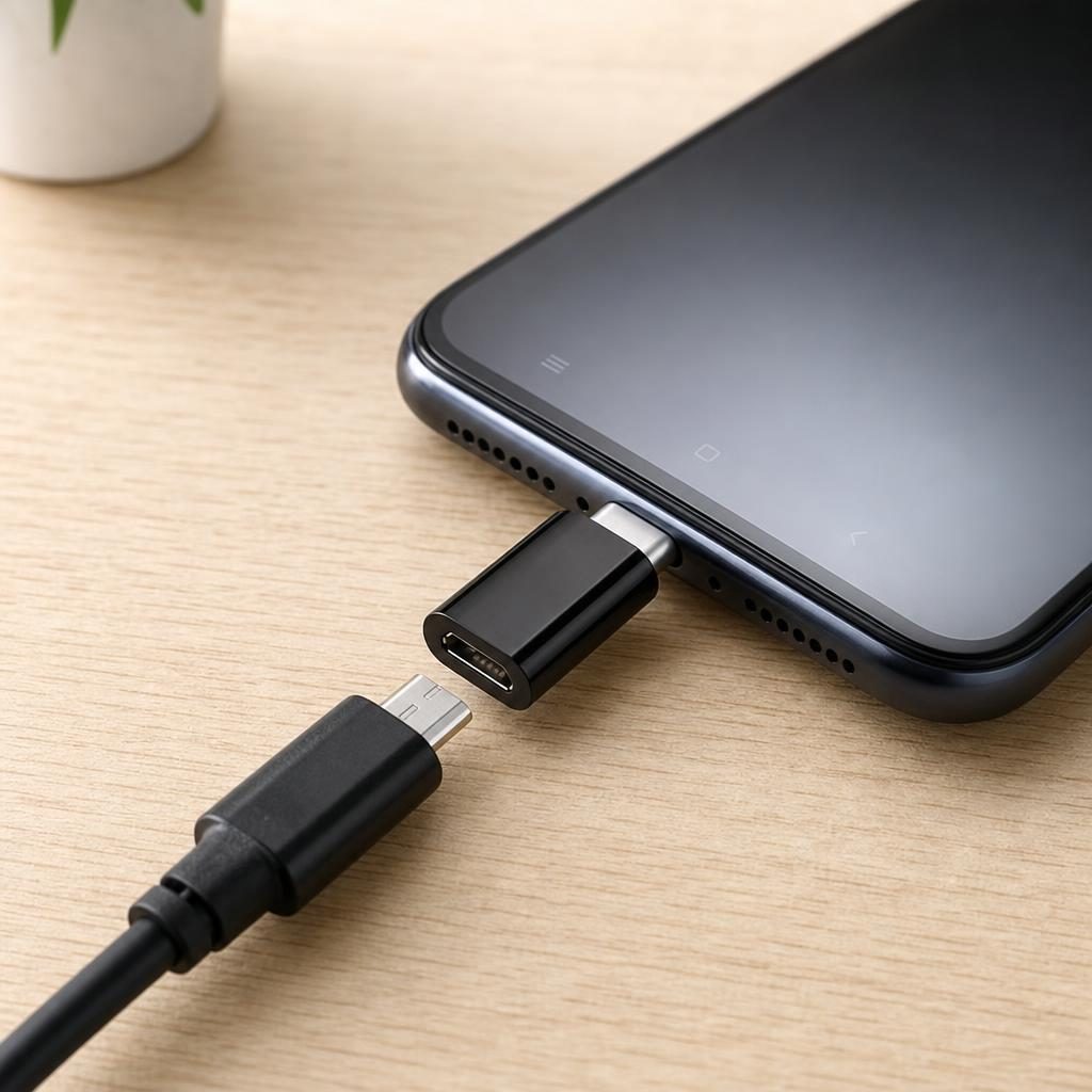 Adaptor micro USB (mama) to Type-C(tata) cu Agatatoare Breloc inclusa, Negru