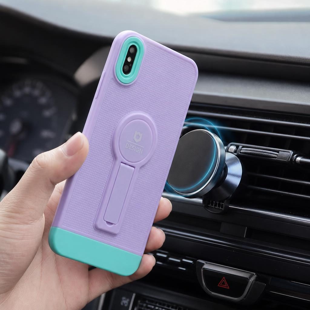 Husa Armor Design cu Stand pentru Apple iPhone X/XS Max, Mov/Albastru, Suport Auto Magnetic, Wireless Charge, Protectie Antisoc, Flippy