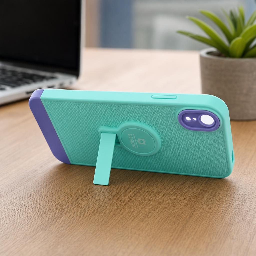 Husa Armor Design cu Stand pentru Apple iPhone XR, Blue/Mov, Suport Auto Magnetic, Wireless Charge, Protectie Antisoc, Flippy