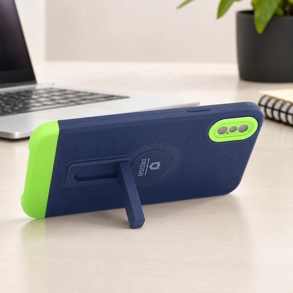 Husa Armor Design cu Stand pentru Apple iPhone X/XS Max, Albastru/Verde, Suport Auto Magnetic, Wireless Charge, Protectie Antisoc, Flippy
