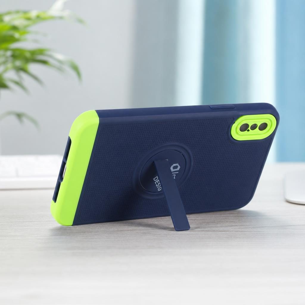 Husa Armor Design cu Stand pentru Apple iPhone X/XS Max, Albastru/Verde, Suport Auto Magnetic, Wireless Charge, Protectie Antisoc, Flippy