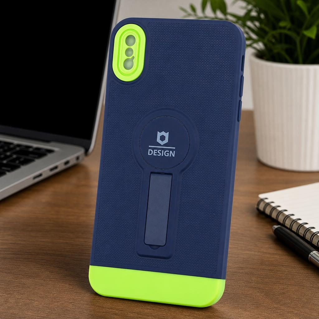 Husa Armor Design cu Stand pentru Apple iPhone X/XS Max, Albastru/Verde, Suport Auto Magnetic, Wireless Charge, Protectie Antisoc, Flippy