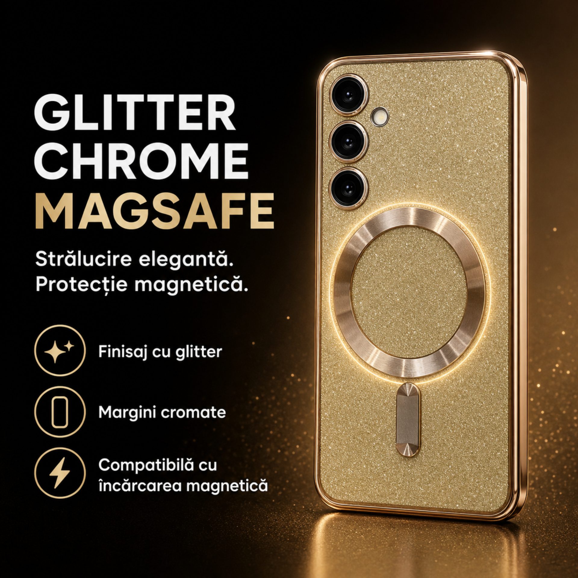 Detaliu design glitter chrome Flippy S24+