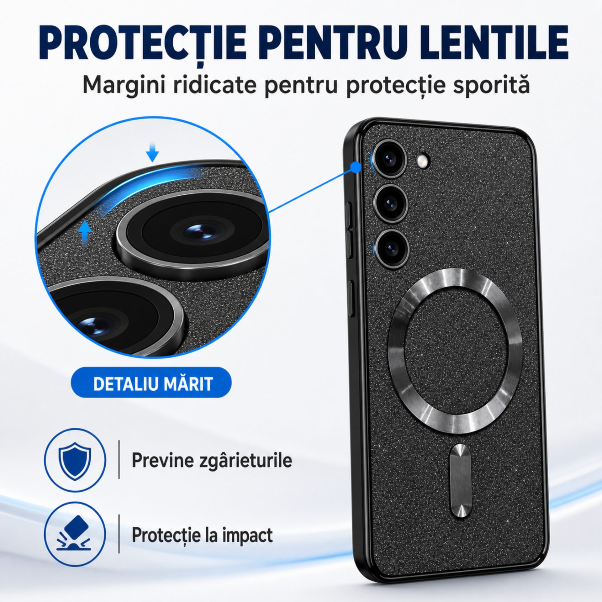 Detaliu protecție camera și design Glitter Chrome