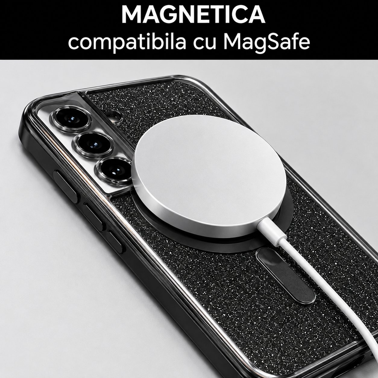 Aspect elegant negru Glitter Chrome husă Samsung S23 FE