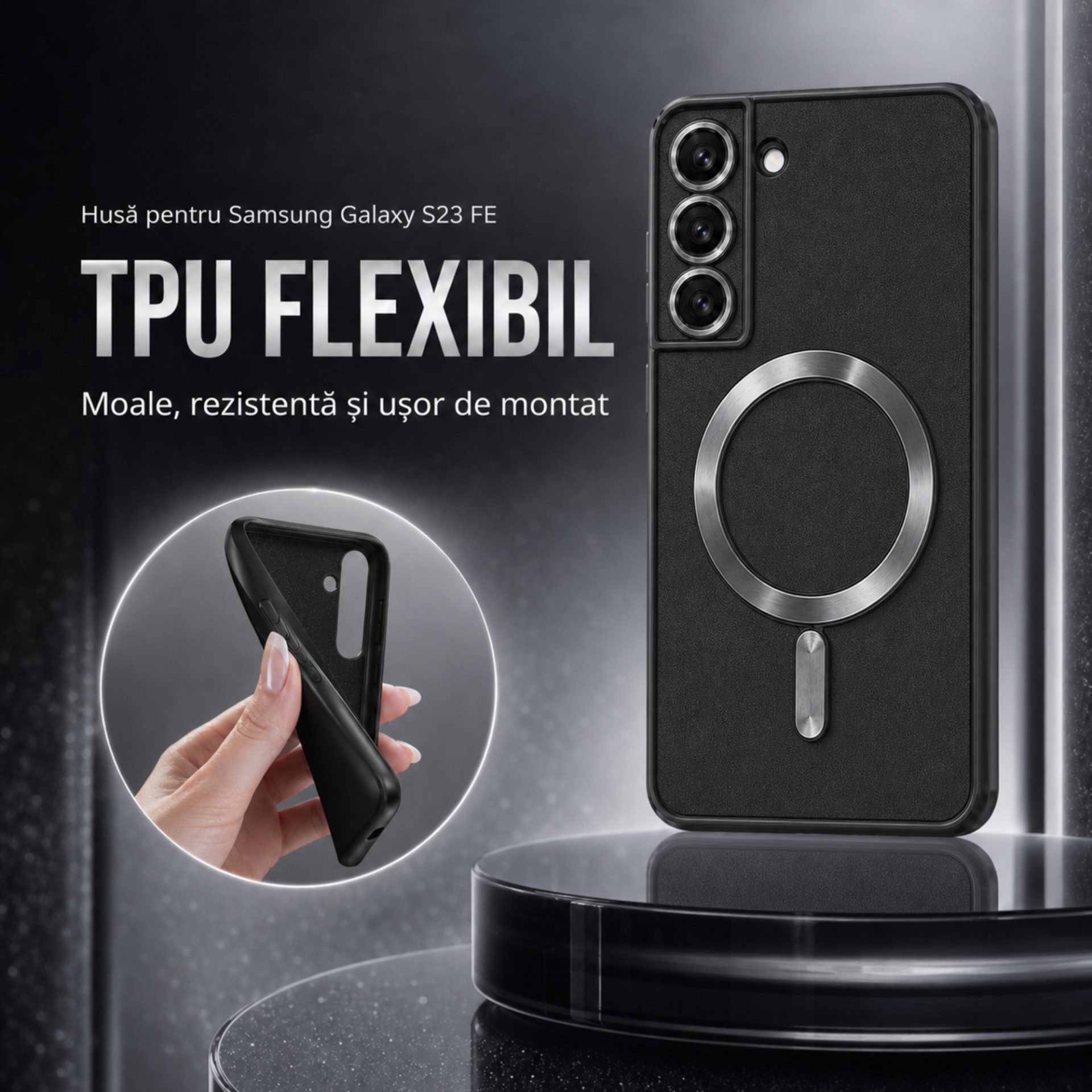 Husă Flippy Galaxy S21 FE detaliu design negru