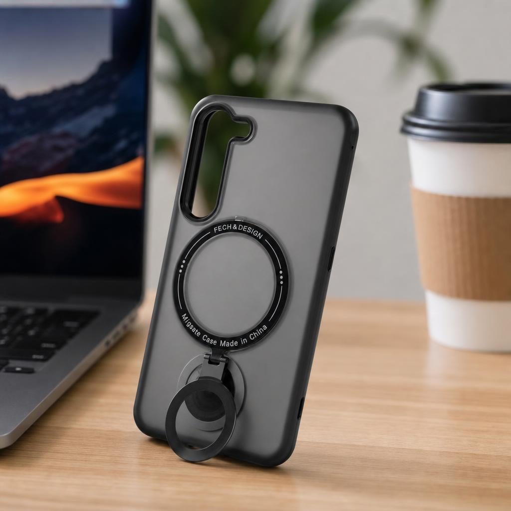 Husa de protectie Flippy, cu incarcare Wireless, Tehnologie Magsafe, TPU, Inel magnetic rotativ cu functie de suport, pentru Samsung Galaxy S23 , Negru