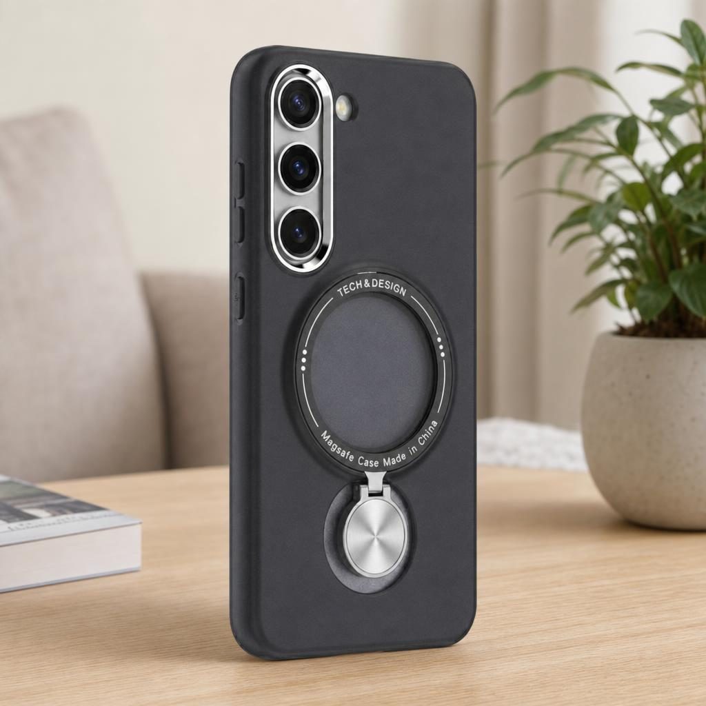 Husa de protectie Flippy, cu incarcare Wireless, Tehnologie Magsafe, TPU, Inel magnetic rotativ cu functie de suport, pentru  Samsung Galaxy S23 Plus , Negru