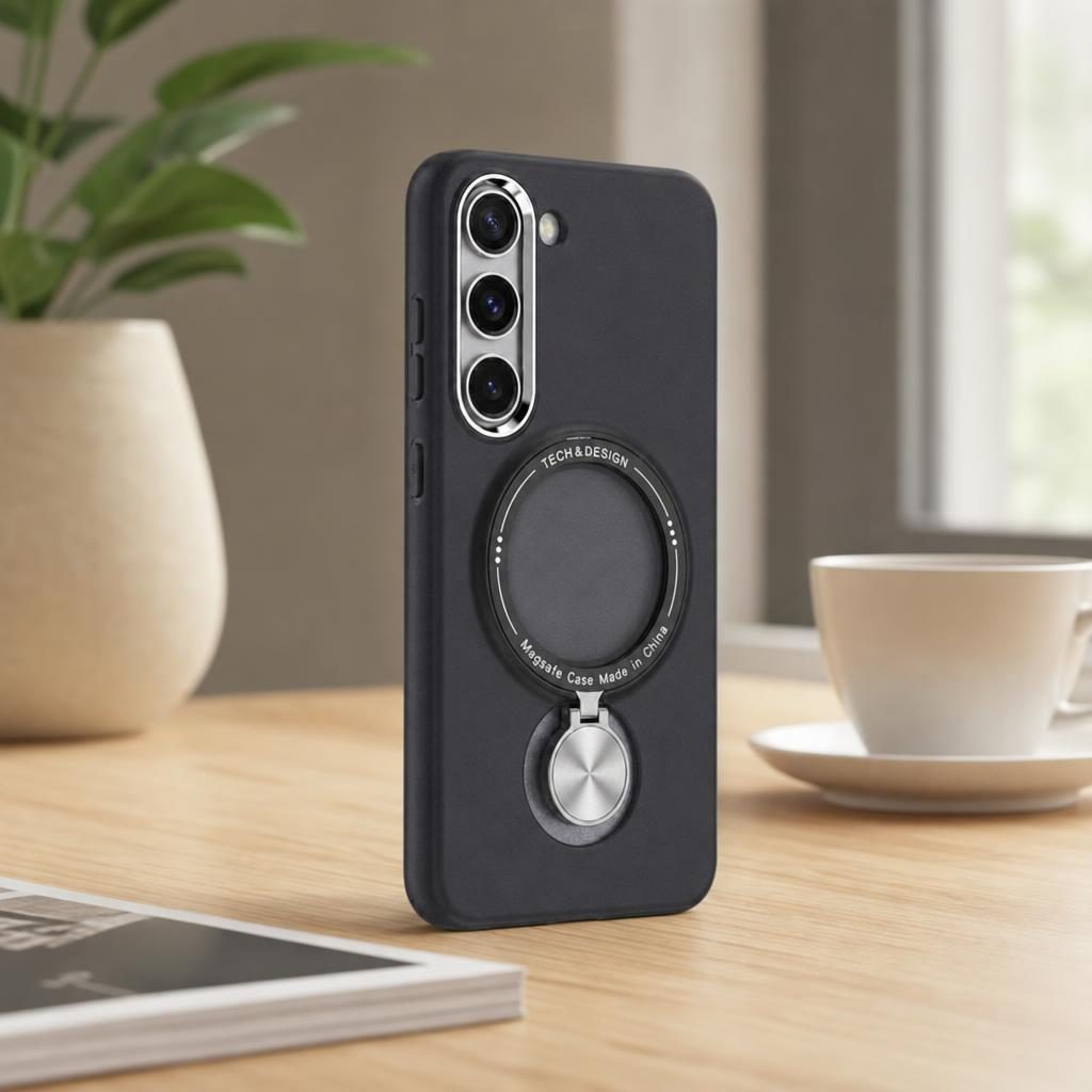 Husa de protectie Flippy, cu incarcare Wireless, Tehnologie Magsafe, TPU, Inel magnetic rotativ cu functie de suport, pentru  Samsung Galaxy S23 Plus , Negru
